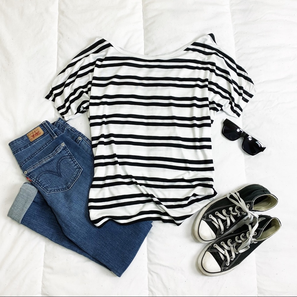 Black and White Striped Oversized Top